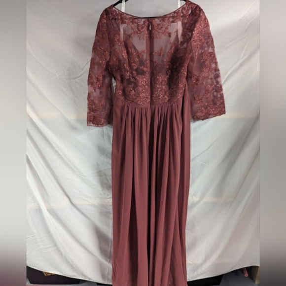 AZAZIE HAYEKA-Line Lace Chiffon Floor-Length Dress Desert Rose Bridesmaid gown - Picture 3 of 16